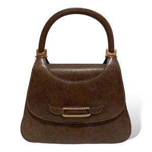 GUCCI Vintage Circa 60’s Brown Leather & Gold Braided Top Handle Purse